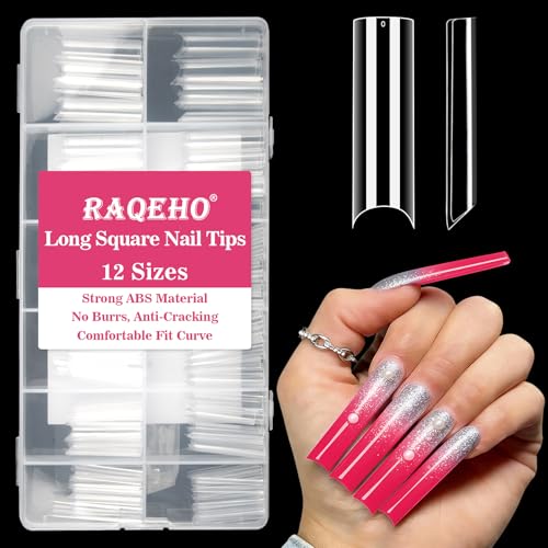 RAQEHO 2XL Extra Long Square Nail Tips 240PCS Clear False Nails Half Cover