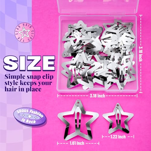 YGDZ Silver Star Hair Clips Set 30 Pcs Metal Y2K Hair Barrettes