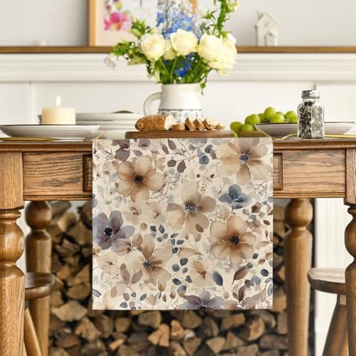 Poppy Floral Spring Table Runner - 13x72 Inch Home Decor, Brown Variation