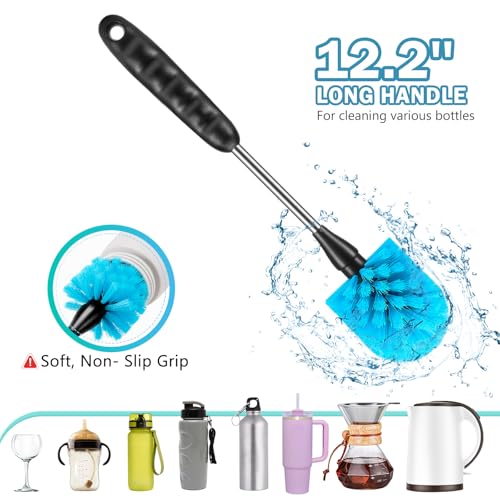 3-in-1 Bottle Brush Set - 12.2 Inch Long-Handled Kitchen Cleaner - Blue