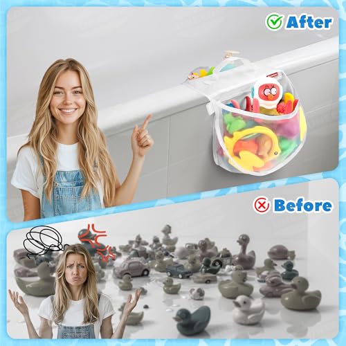 UNEEDE Mesh Bath Toy Organizer - 2-Compartment Quick Dry Storage