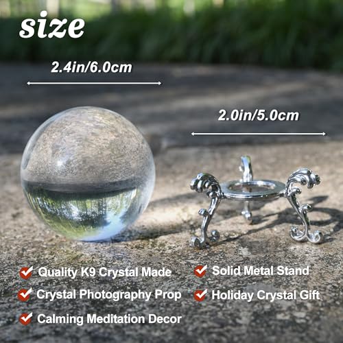 60mm Clear Crystal Ball with Stand for Photography & Decor