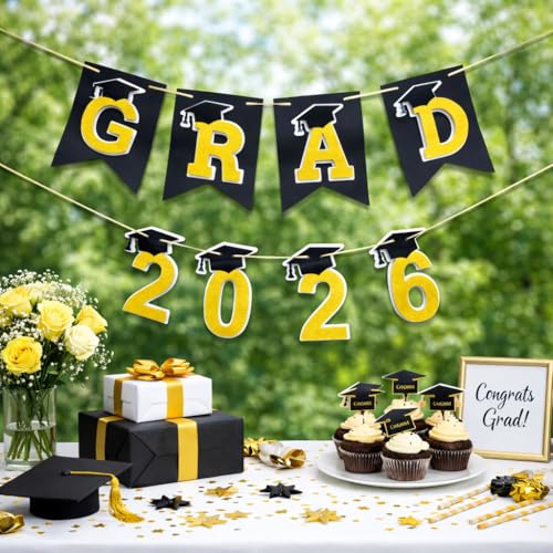 DIY 3D Graduation Banner 2026 - Black & Gold Decor