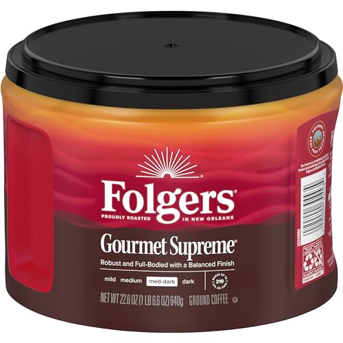 Folgers Gourmet Supreme Medium Dark Roast Ground Coffee, 22.6 Ounces (Pack of 6)