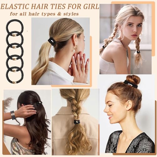 Elastic Hair Ties 20 Pcs - Soft Braided Ponytail Holders for Thick Hair Black
