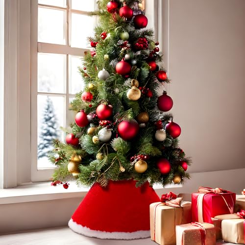 Mini Christmas Tree Collar Set - 3 Pcs Red Plush for 2-4 ft Trees - Variation 3