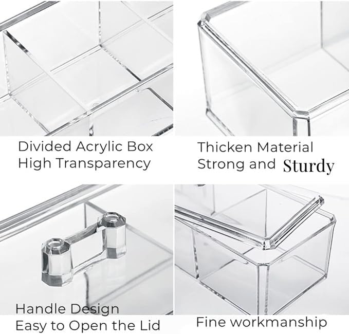 Clear Acrylic 3-Compartment Cotton Swab & Q-Tip Holder with Lid
