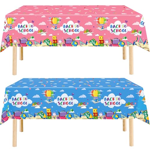 Back to School Tablecloths - 2 Pack Plastic Table Covers, 54x108 Inch