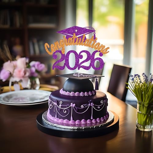 Congratulations 2026 Cake Topper - Glitter Graduation Decor