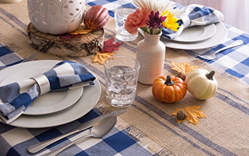 DII Jute Burlap Table Runner 14x108" - Double Border Blue