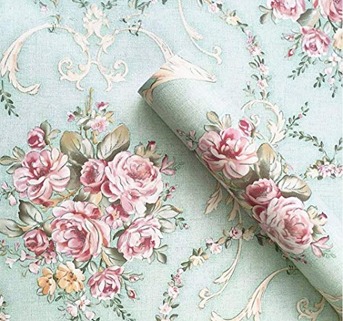 Vintage Floral Self-Adhesive Wallpaper, 17.7" x 8.2ft Green Shelf Liner
