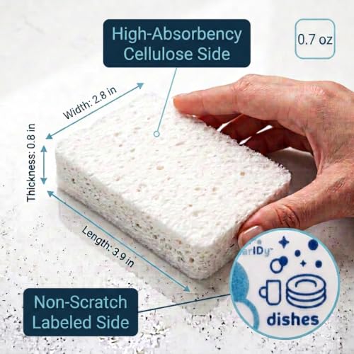 Individually Wrapped Non-Scratch Cellulose Sponges - 4-Pack with Labels for Kitchen and Bathroom Cleaning