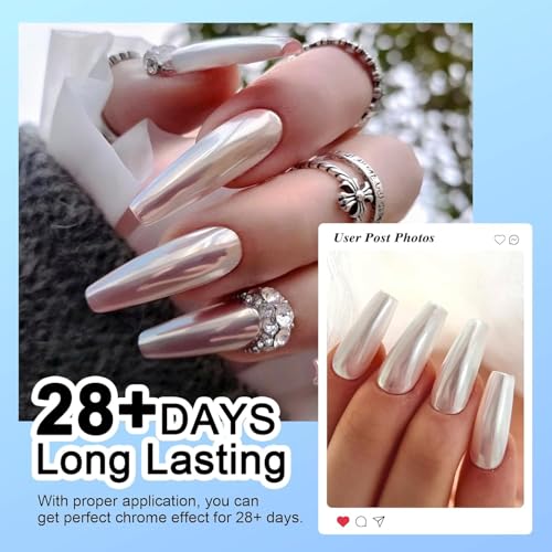 BISHENGYF White Pearl Chrome Nail Powder - Glazed Donut & Aurora Mermaid Effect