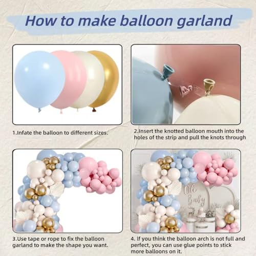 Gender Reveal Balloon Arch Kit - Blue Pink Gold 134pcs