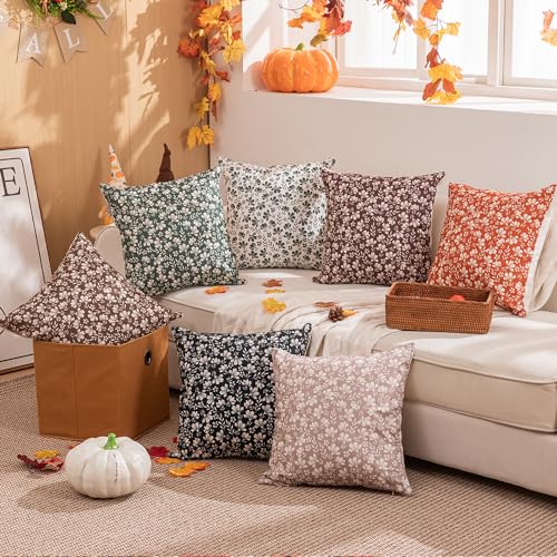 Allorry Rust Daisy Floral Pillow Covers, 18x18 Farmhouse Cushion Set of 2