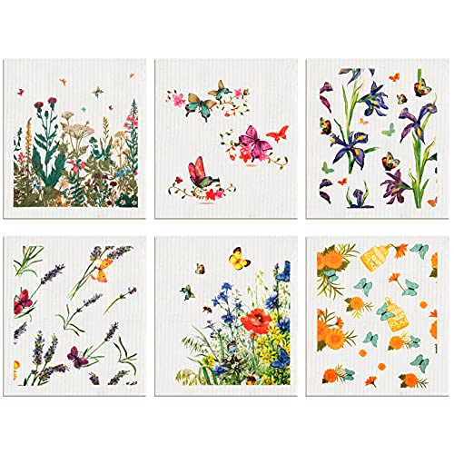 Geiserailie 6-Pack Butterflies Kitchen Dish Cloths - Absorbent, Reusable & Quick Drying