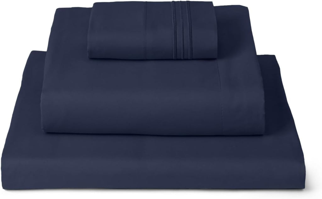 Mellanni Twin Sheets Set - 3 PC Hotel Luxury Bedding | Extra Soft, Cooling, Wrinkle-Resistant (Navy Blue)