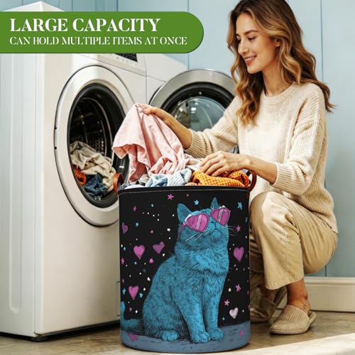 Cool Cat Laundry Basket, Colorful588 Pink Heart Sunglasses Hamper 15.75x19.7in