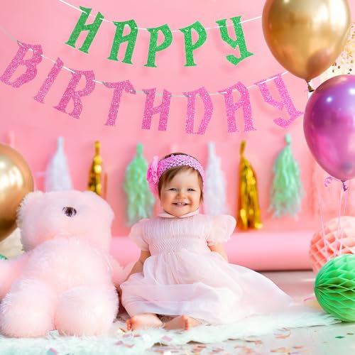 Witch Birthday Banner - Pink & Green Party Decorations