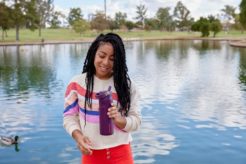 Stanley IceFlow Water Bottle 24 OZ - Insulated Stainless Steel with Built-In Straw | Lightweight & Leak-Resistant | Ash