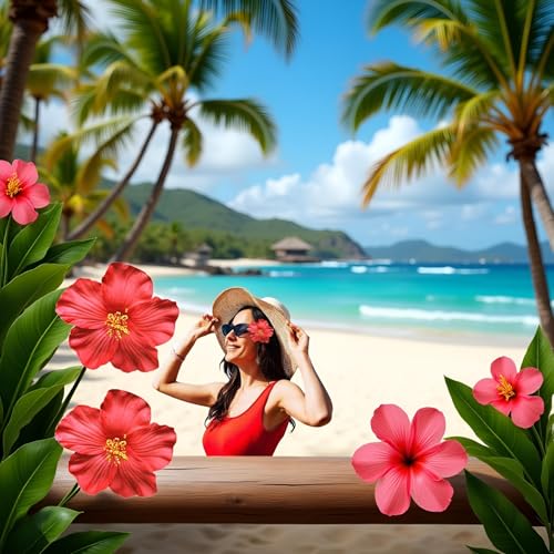 Red Hawaiian Flower Hair Clip 8cm - Bohemian Beach Wedding Hair Accessory