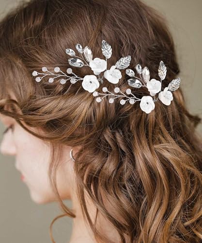Chanaco Bridal Hair Accessories Silver Hair Comb and Pins Set with Pearls