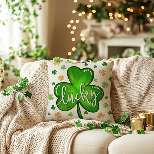 St. Patrick's Day Pillow Cover 18x18 Shamrock Farmhouse Decor