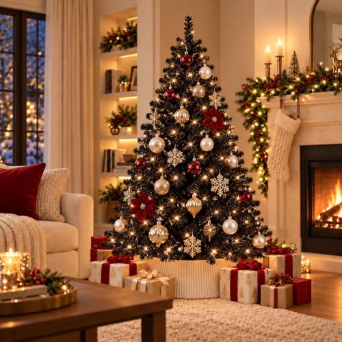 Black Artificial Christmas Tree - 6 FT Full & Realistic Holiday Decor
