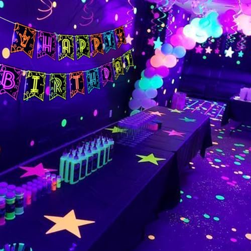 Neon Glow Happy Birthday Banner Pre-Strung Black Light Party Decorations