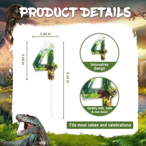 Dinosaur Birthday Candles - Green Number 4 Cake Topper