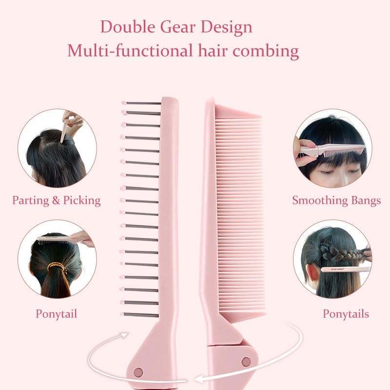 DreamAug Folding Pocket Comb - Pink Travel Hair Comb for Women