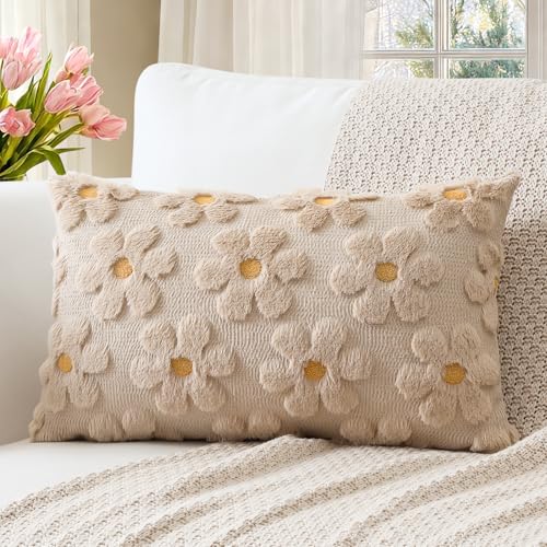 OTOSTAR Flowers Throw Pillow Cover 12x20 Inch Beige Brown