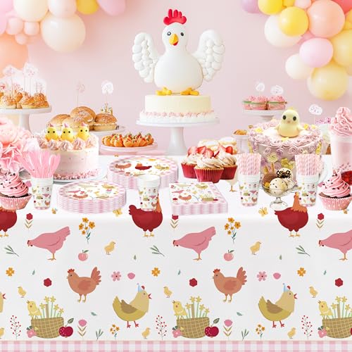Chicken Party Decorations Tablecloth - 3 Pack, 55x86in