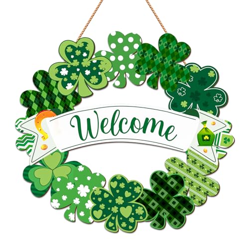 Wooden St. Patrick's Day Shamrock Wreath - Lucky Welcome Sign