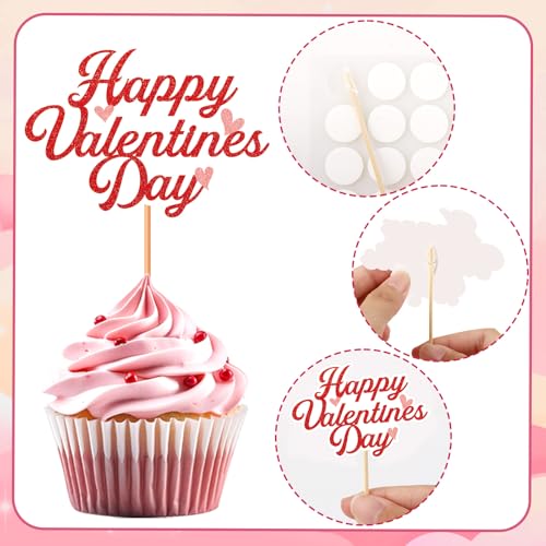 48 Pcs Valentine's Day Cupcake Toppers - Glitter Heart Picks