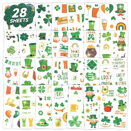 St. Patrick's Day Temporary Tattoos - 250 Pcs Glitter Shamrock Party Favors