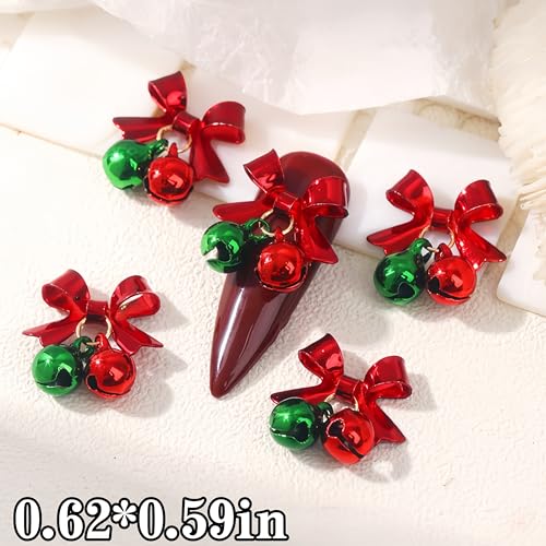 21Pcs Christmas Nail Art Charms 3D Alloy Bow and Bell Rhinestones for Winter Holidays DIY