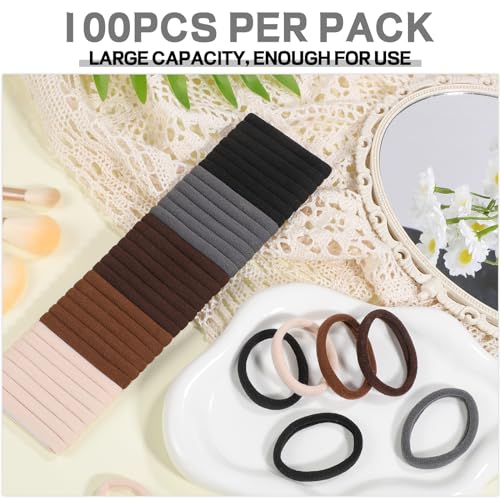 Neutral Hair Ties 100-Pack, Seamless Stretchy Ponytail Holders for Thick and Thin Hair