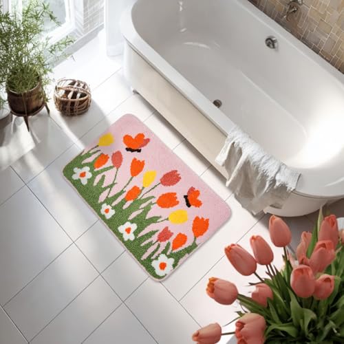 Spring Tulip Bath Mat - Non-Slip Bathroom Rug 17x27 Inch