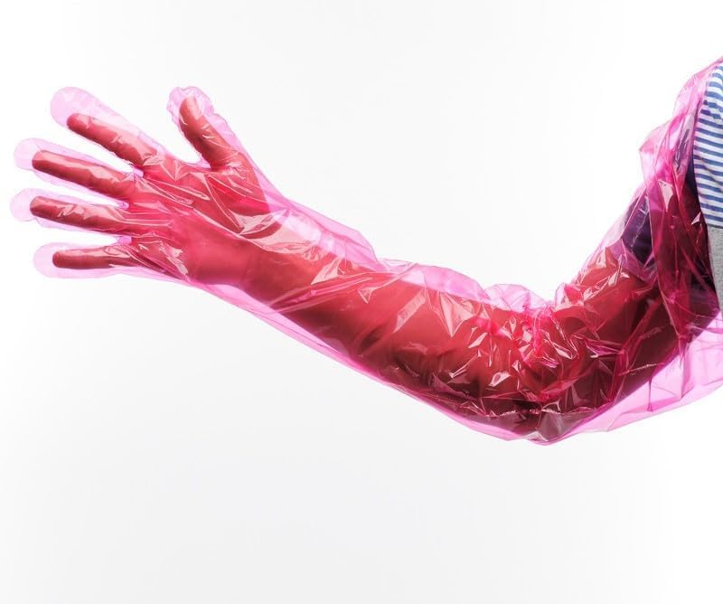 50pcs Disposable Long Plastic Gloves for Veterinary Use - 35 inch