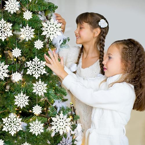 Indoor Christmas Snowflake Decorations Flocked White Set - 36pcs Velvet Ornaments for Holiday Tree & Winter Decor