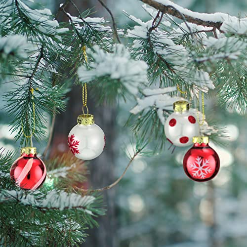 36 Pcs Miniature Glass Christmas Ornaments Red White for Tree Decor