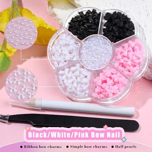 Kikonoke 3D Bow Nail Art Charms & Pearls Kit - 400Pcs DIY Rhinestones