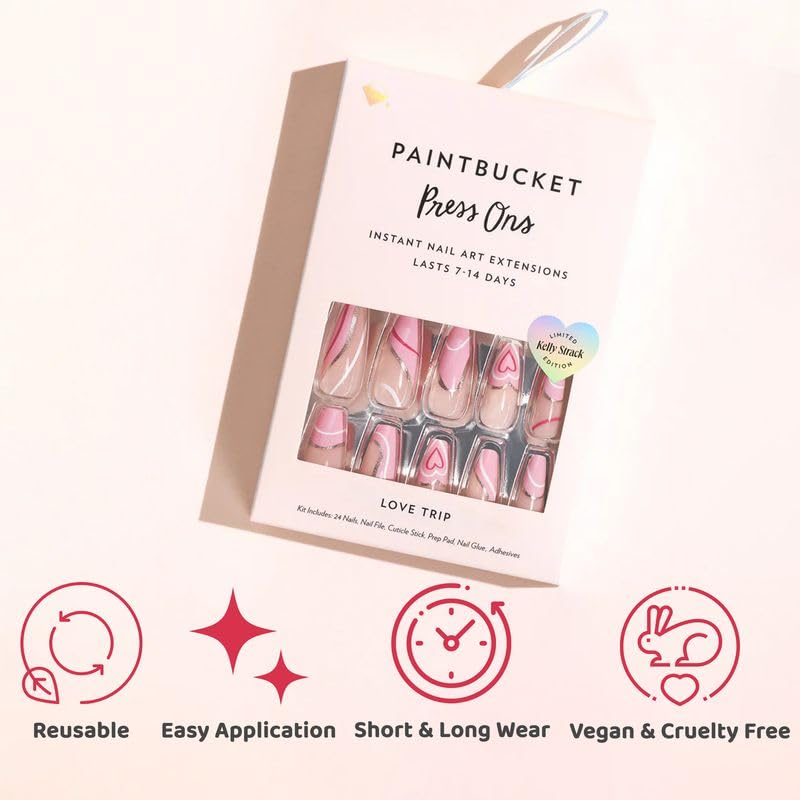Paintbucket Love Trip Press On Nail Kit - Pink Swirl False Nails