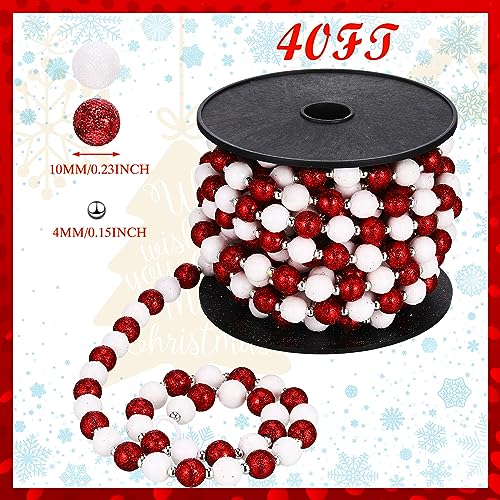 40 ft Christmas Candy Bead Garland Tree Decor - White Red Silver Variation