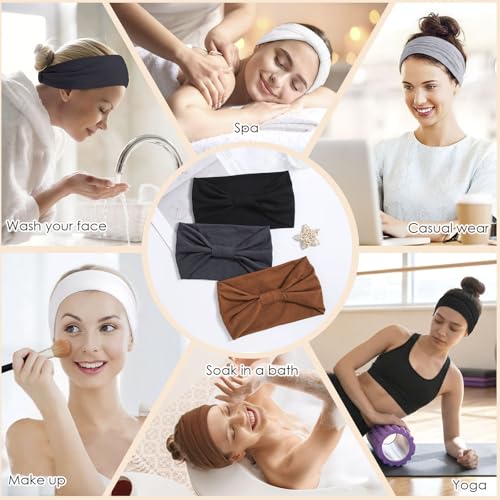 WantGor Wide Elastic Headbands for Women - 3 Pack Stretchy Knotted Sports Sweat Bands