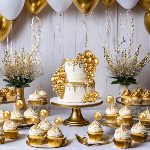 Gold Ball Cake Picks - 113 PCS Colorful Toppers for Parties