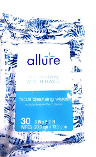 Allure Pore Clarifying Witch Hazel Facial Cleansing Wipes, 30 Count