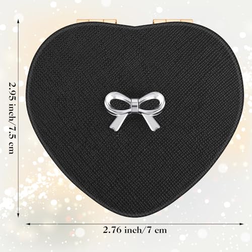 Qianyu Heart Shaped Compact Folding Makeup Mirror - Gold Glitter Pocket Mirror with 1X/2X Magnification