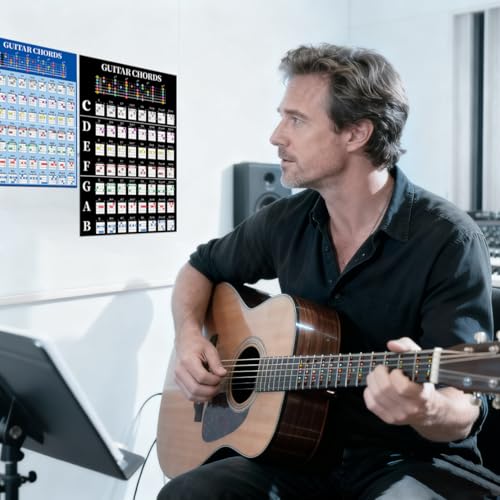 Guitar Chord Chart Set for Beginners - 2 Stickers & 2 Charts